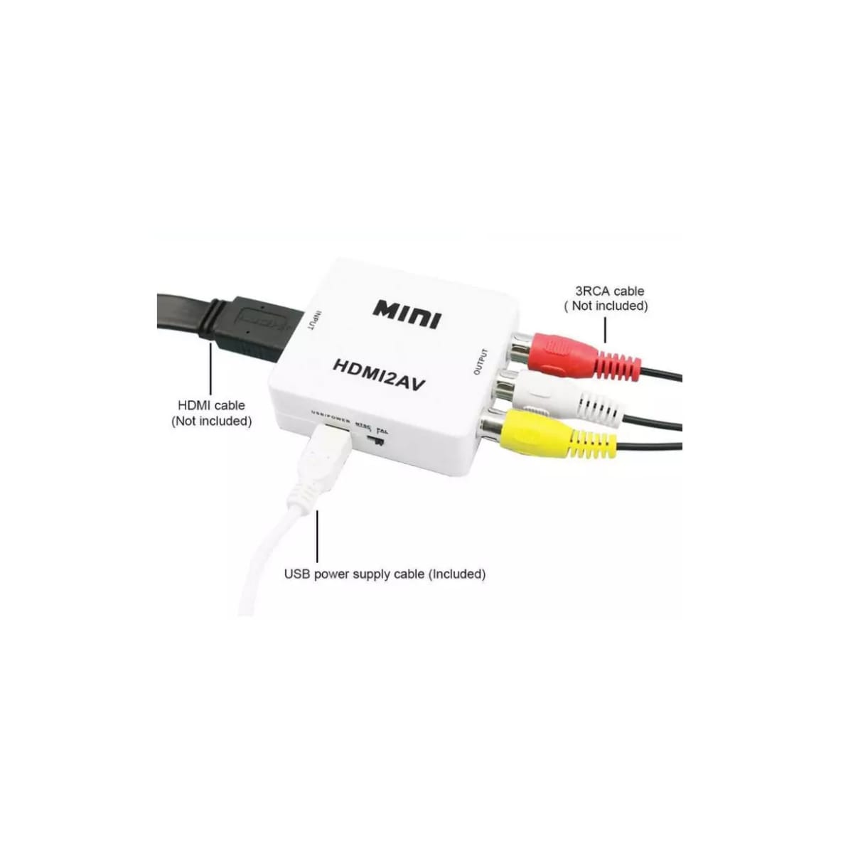 HDMI til AV / RCA signalomformer 1080p Hvit