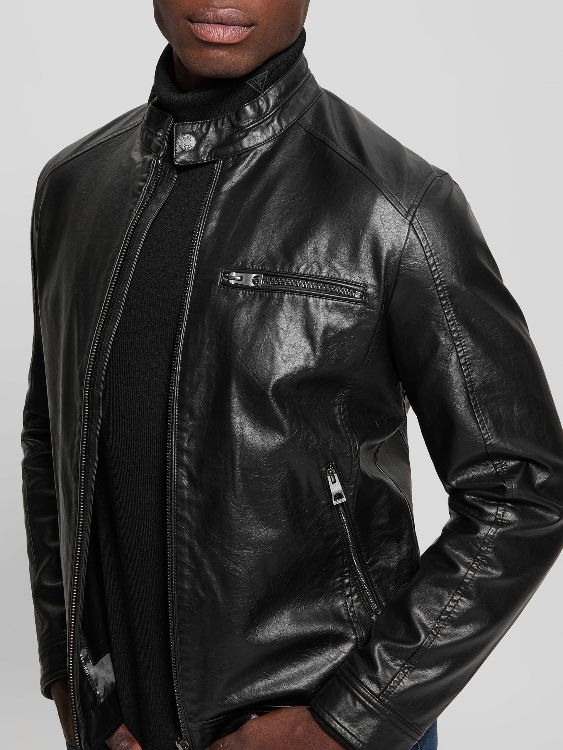 Jaqueta de couro sintético estilo motociclista