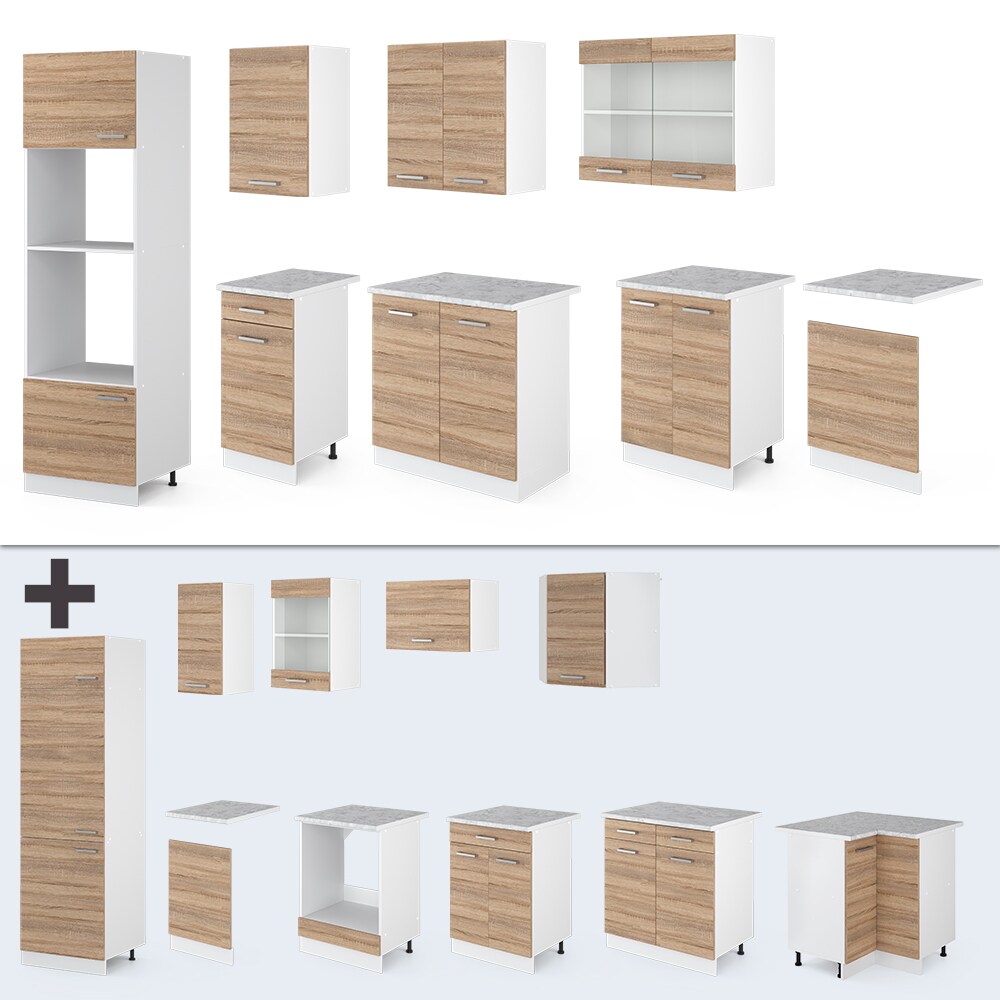 VICCO KÜCHE R-LINE 300 CM KÜCHENZEILE KÜCHENBLOCK EINBAUKÜCHE – SONOMA EICHE
