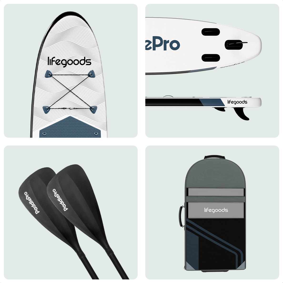 LifeGoods Allround Compact SUP Board met zitje - Black/White