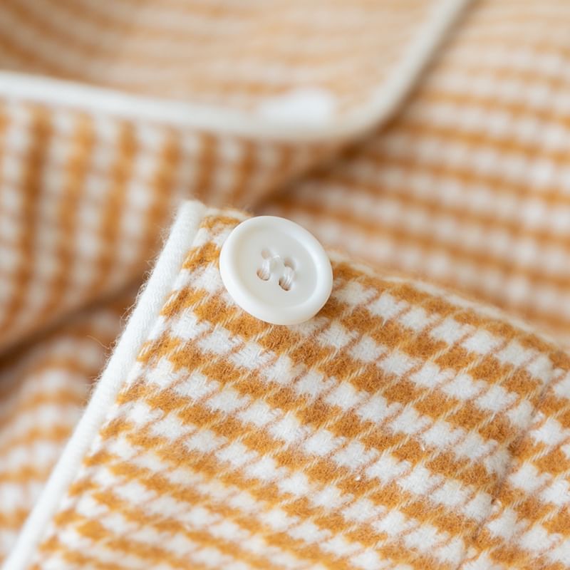 Finlies - Bijpassende pyjamaset voor koppels: top met lange mouwen, kraag, pied-de-poulemotief en knoopjes + broek (verschillende ontwerpen)