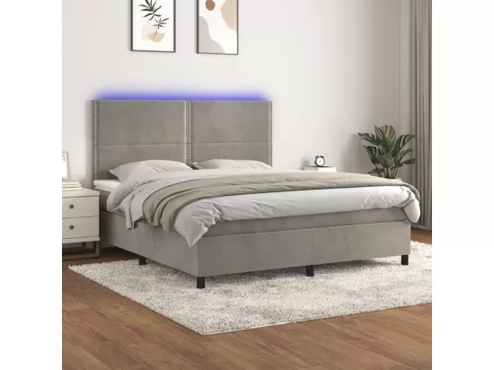 Sommier tapissier matelas et LED Gris clair 180x200 cm Velours