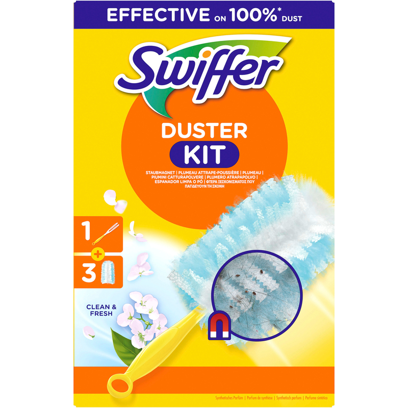 Swiffer Staubmagnet Starterkit Clean and Fresh, Griff + 3 Tücher, gelb/hellblau