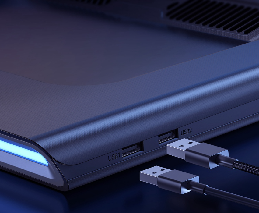 ThermoCool MacBook / Laptop Kühler Ständer Halterung mit zweifachem Lüfter   RGB Beleuchtung und Dual USB A Port (Turbo-Lüfterversion)