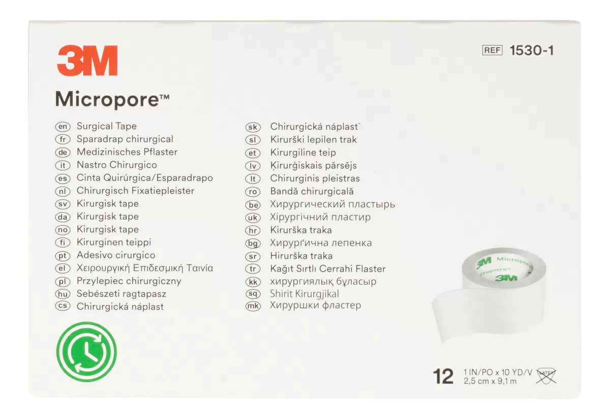 Micropore kirurgisk tape 2,5cm x 9,1 m hvid - 12 ruller