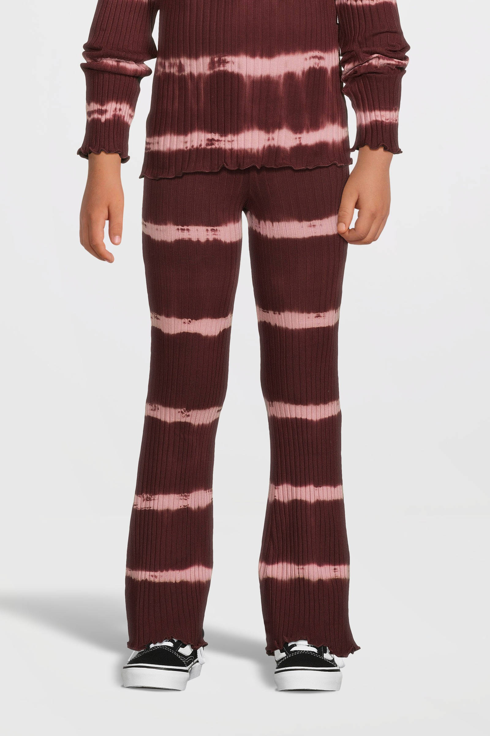 Your Wishes tie-dye flared broek wijnrood/roze