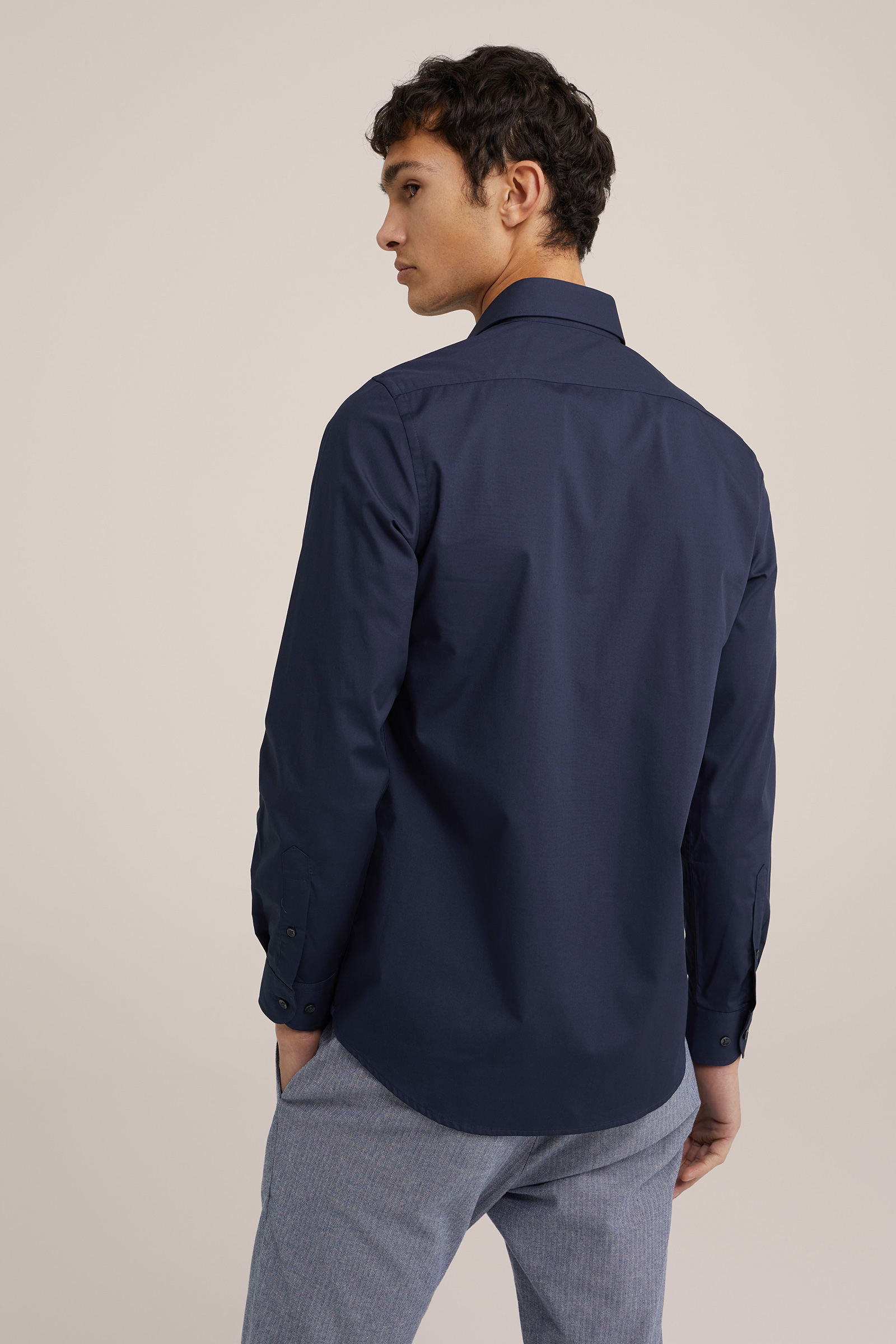 geweven overhemd van katoenmix WE Fashion Donkerblauw