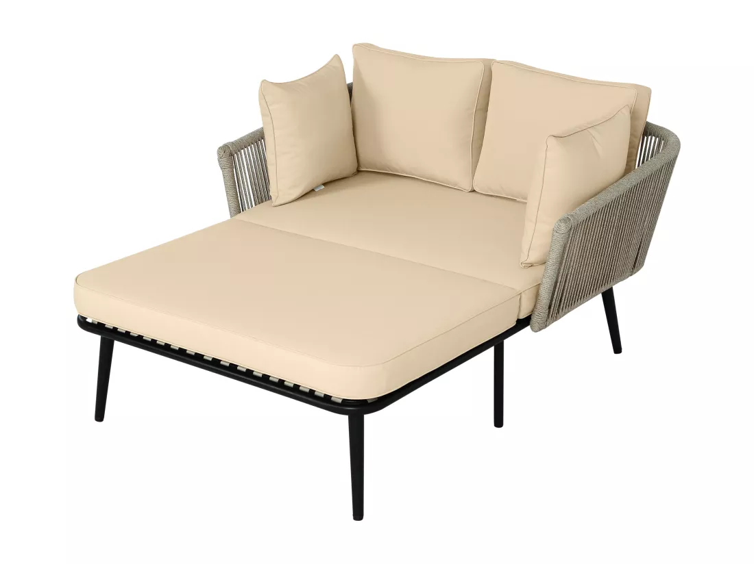 Bain de soleil，canapé de jardin - en acier galvanisé et corde tressé - 2 places - Kaki