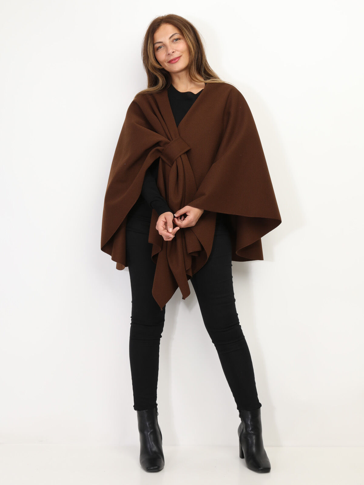Poncho asymétrique croisé- Marron