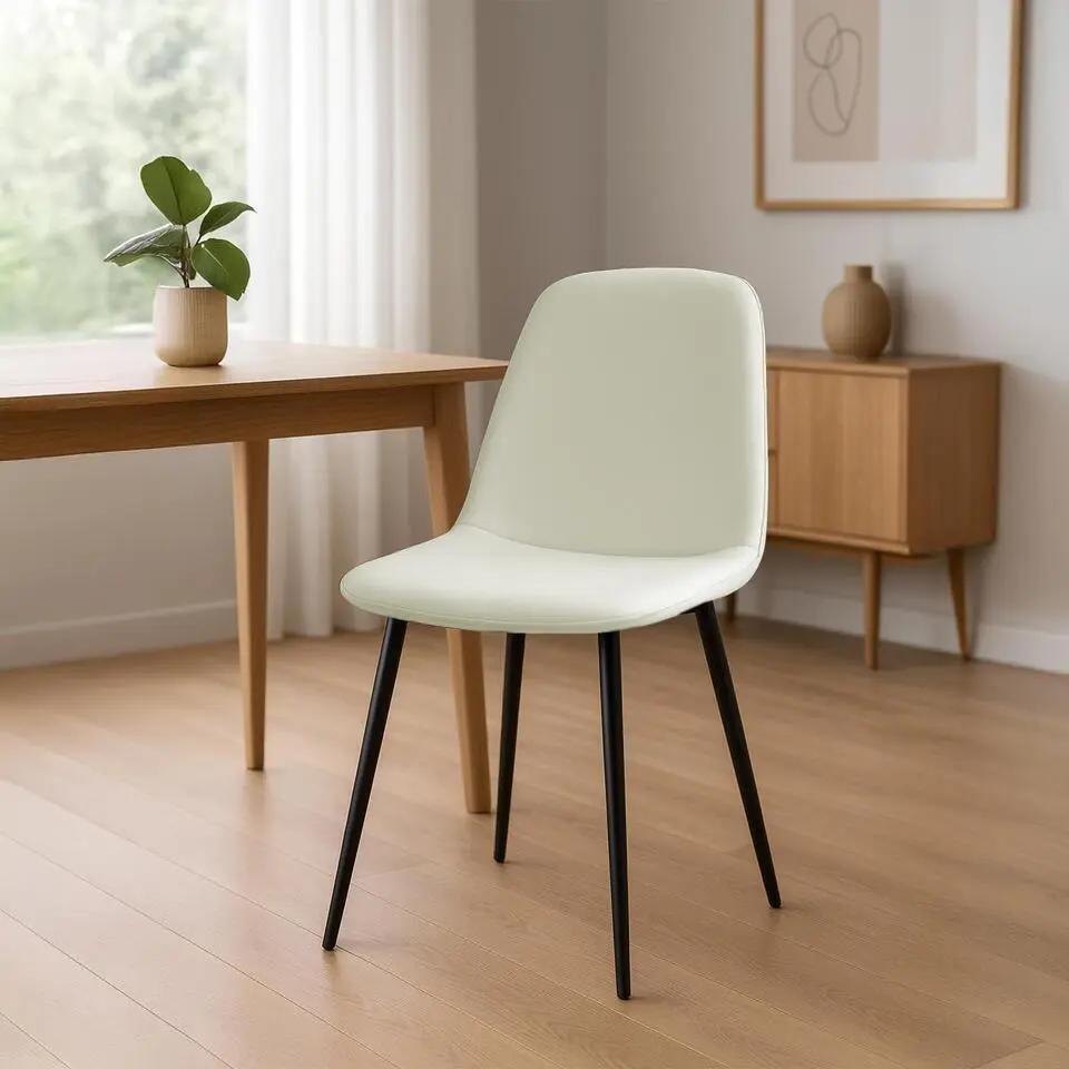 CLP Set van 2 Eetkamerstoel Maryam zwart Frame - Stof - creme