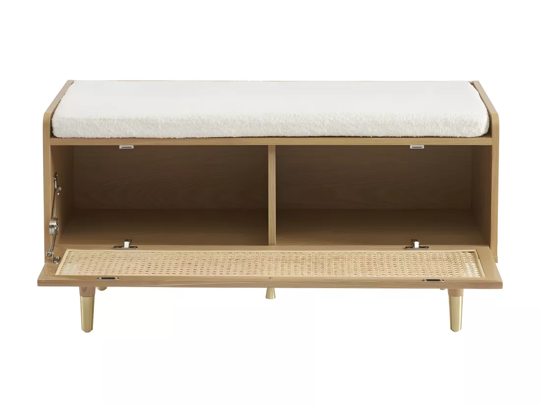 Bombong - Banc d'entrée avec rangement chaussures en bois et cannage L100cm - Bois clair