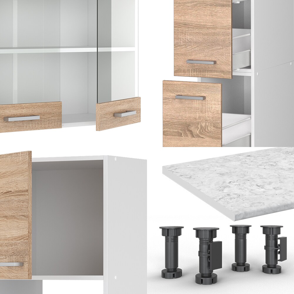 Vicco Küchenzeile Küchenblock Einbauküche R-Line 350 cm Weiß Sonoma Küche