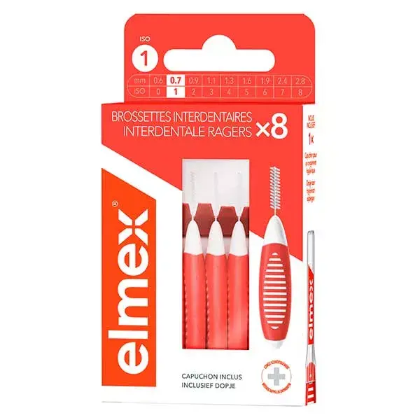 Elmex - Escovas Interdentais Tamanho 1 - 0,7 mm - Pacote com 8 escovas
