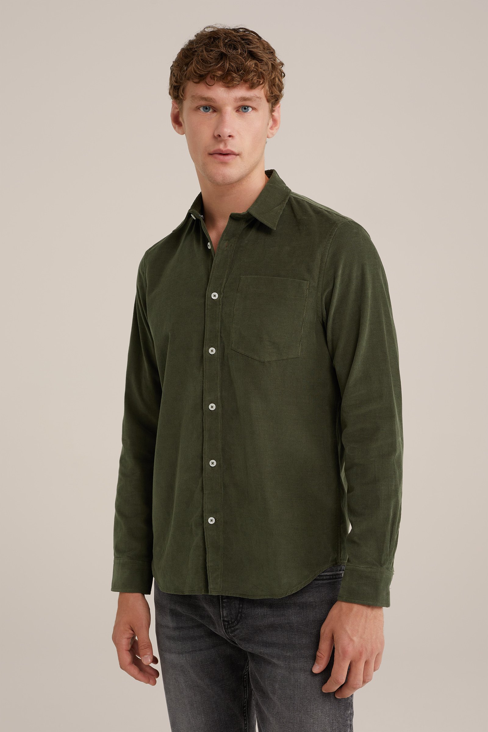 corduroy overhemd WE Fashion Donkergroen