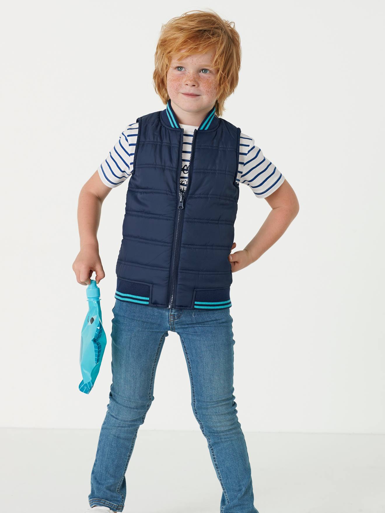 Calça jeans reta indestrutível para meninos, lavagem azul escura