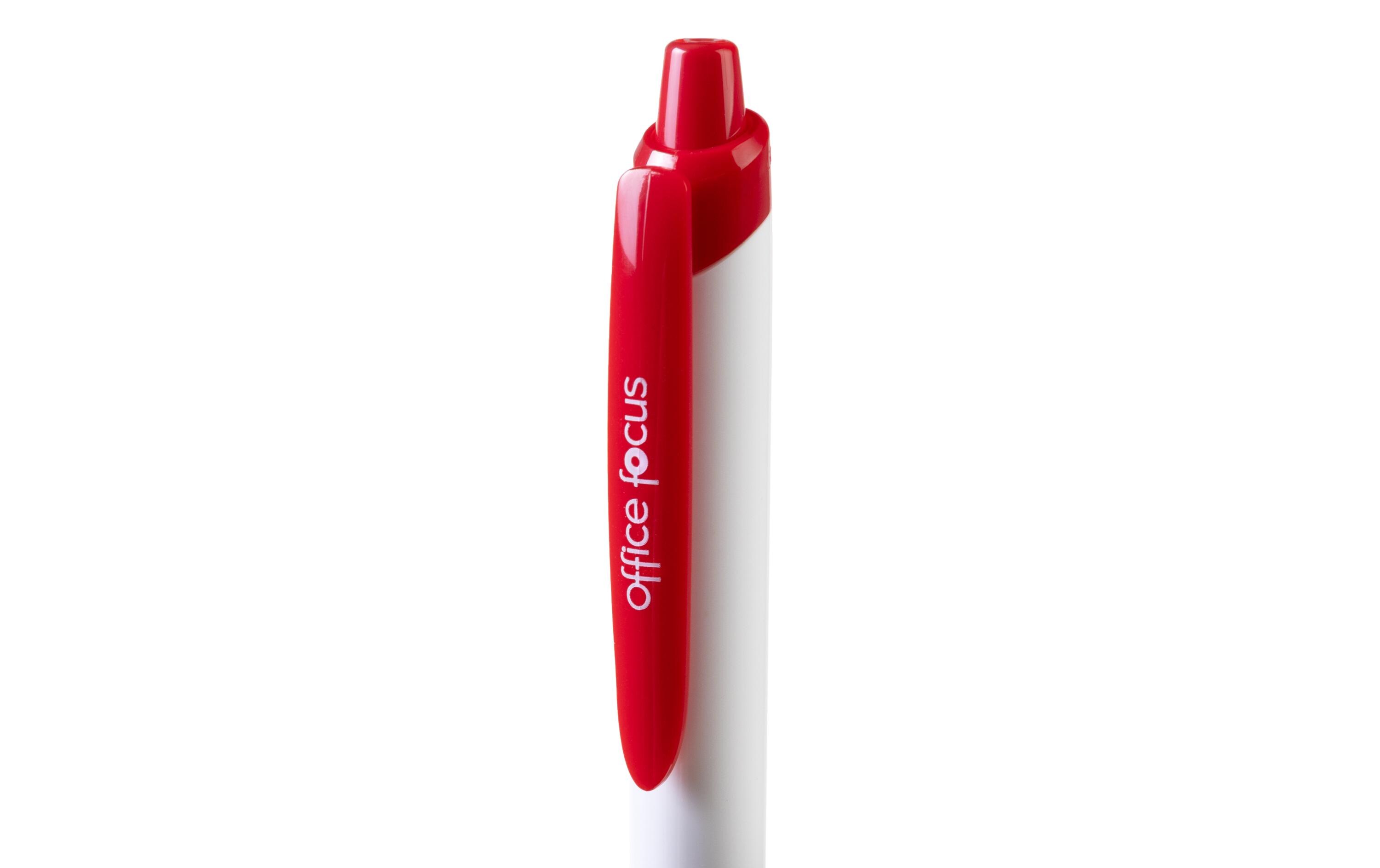 Kugelschreiber Office Focus 1 mm Mine, Rot, 12 StückDruckkugelschreiber mit Clip und weichem Griff