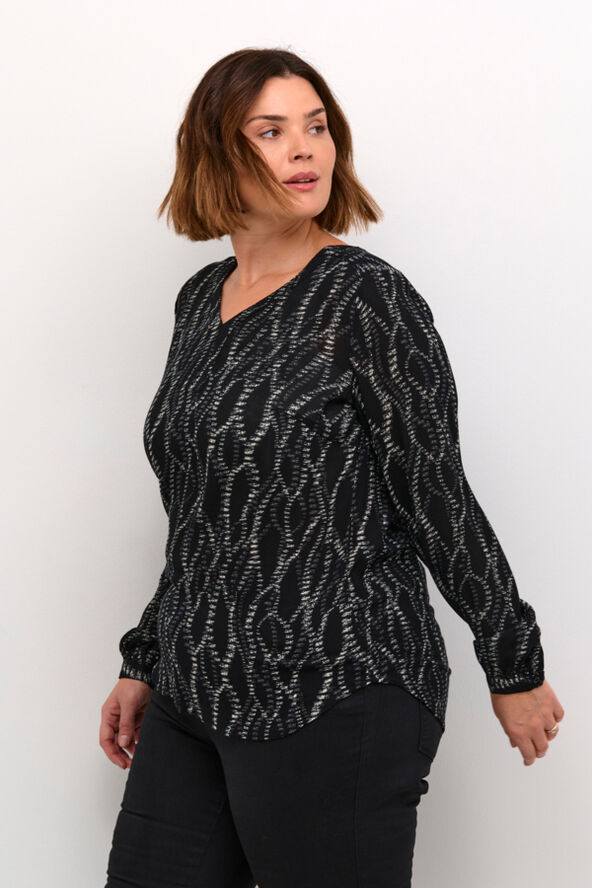 Kaffe Curve KCami LS Blouse Printed Black/grey graphic simili