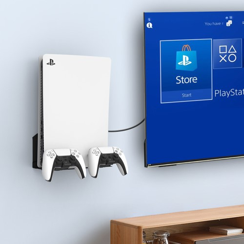 Sony PlayStation PS5 Wandhalterung Metall Konsolen Halter mit Controller Halterung - Schwarz