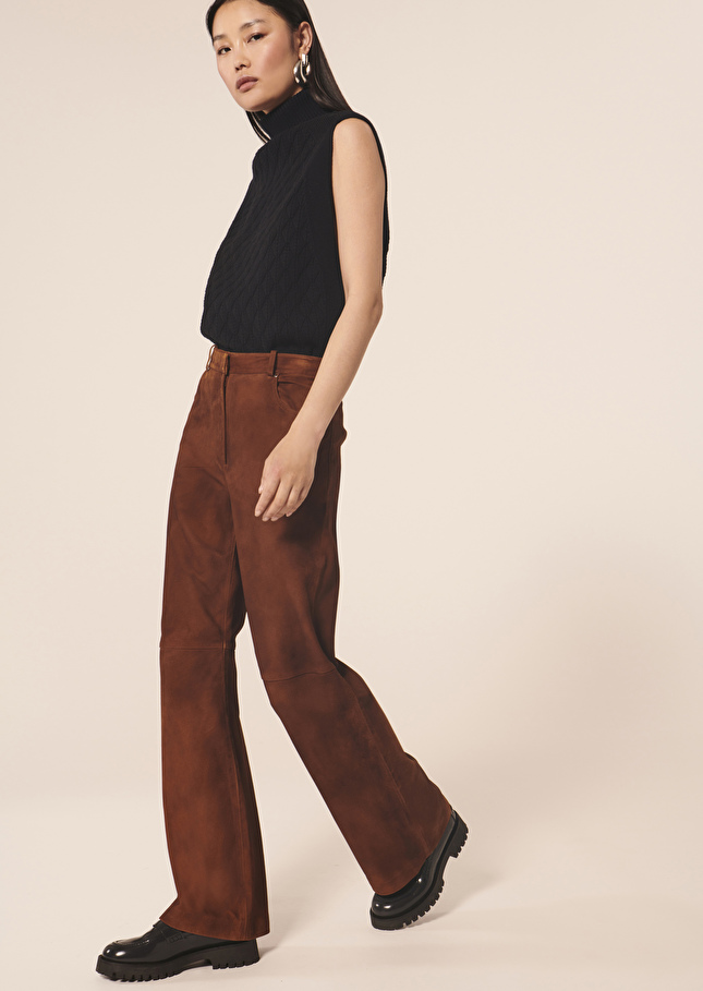 Pantalon Pauliusmarron en cuir nubuck