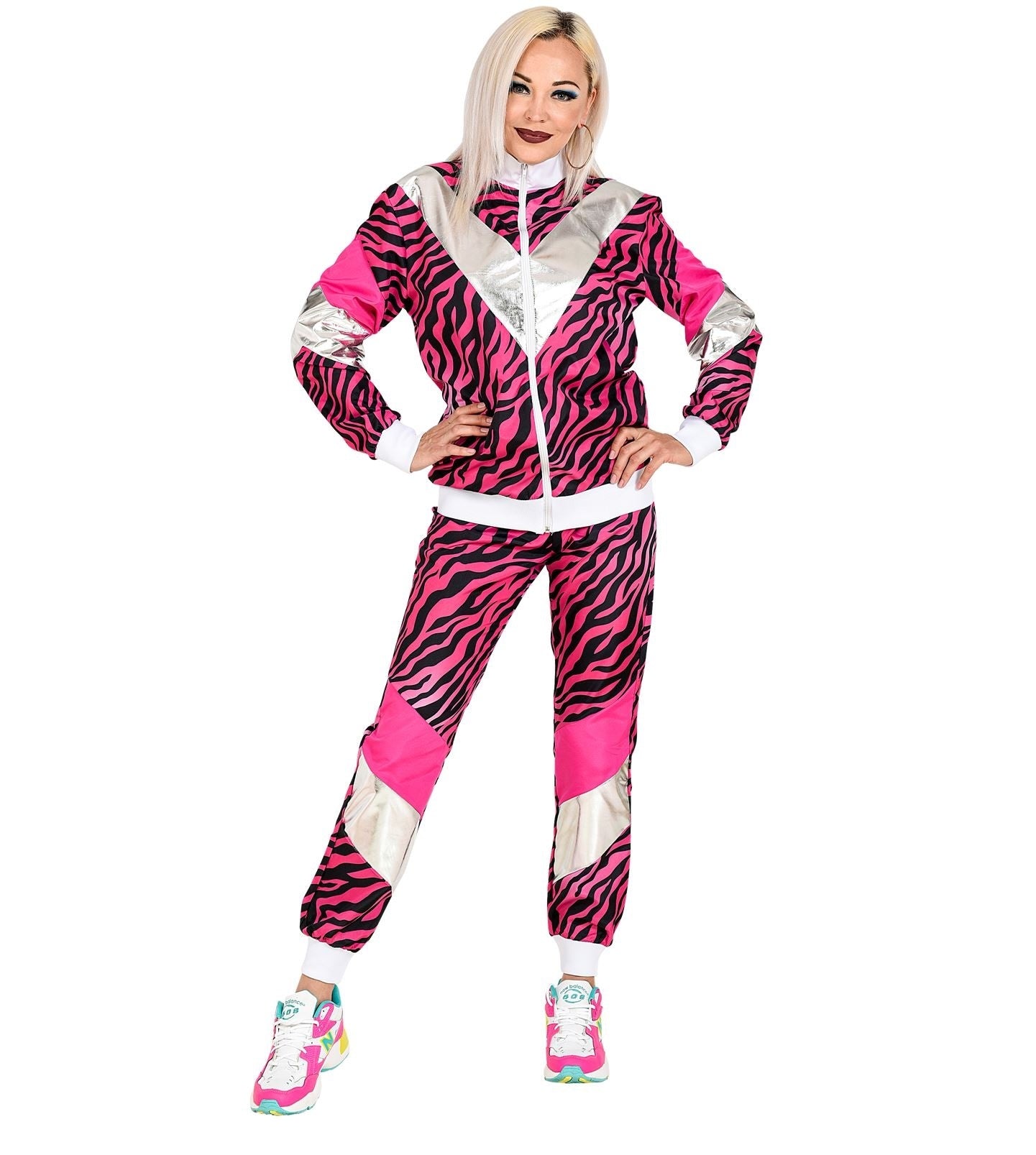Neon 80S Trainingspak Fout Roze Tijgerprint