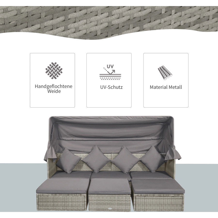 Outsunny 4-teilige Loungegruppe mit Sonnendach grau