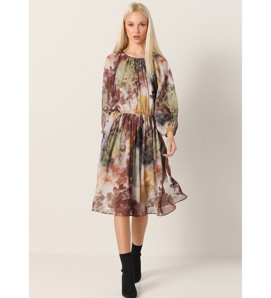 Victorio & Lucchino, Vestido midi fluido com estampa marrom V&L