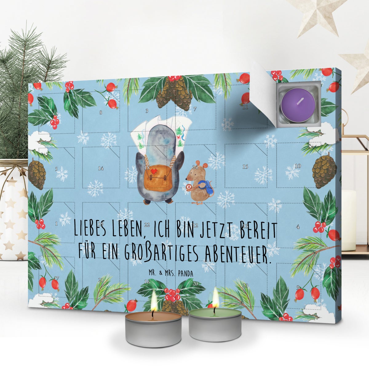 Mr. & Mrs. Panda Geurkaars Adventskalender Pinguïn & Muis Wanderer - Pastelblauw