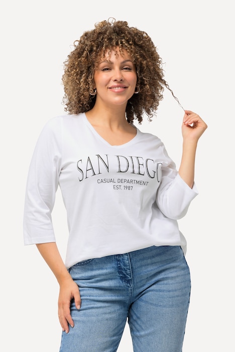 Shirt, Stadtname, V-Ausschnitt, 3/4-Arm