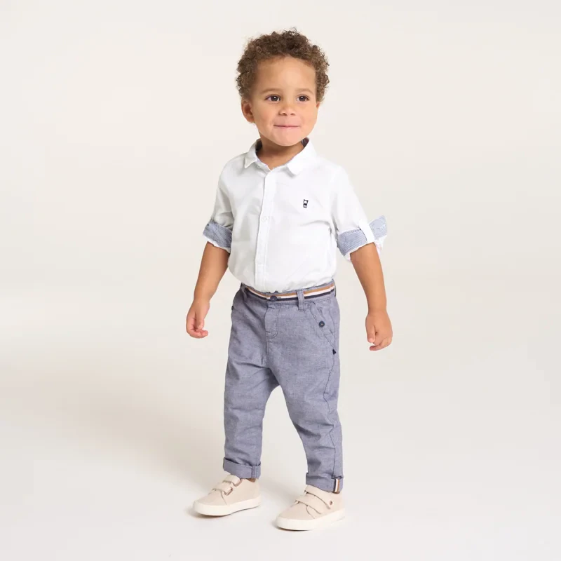 Chemise manches retroussables coton blanc bébé garçon Blanc