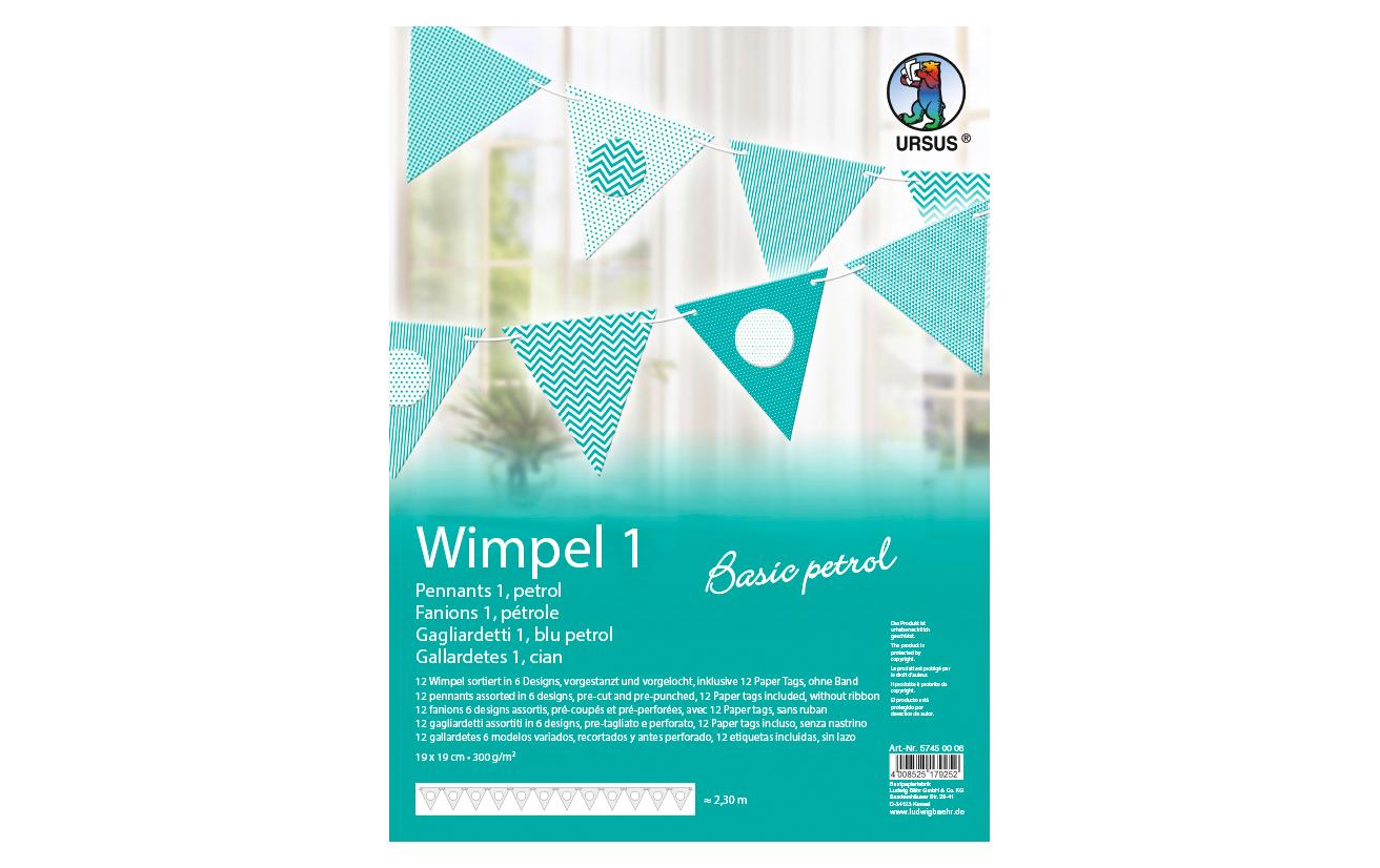 Girlande Basic 2.3 m, PetrolGirlande aus 12 Wimpel