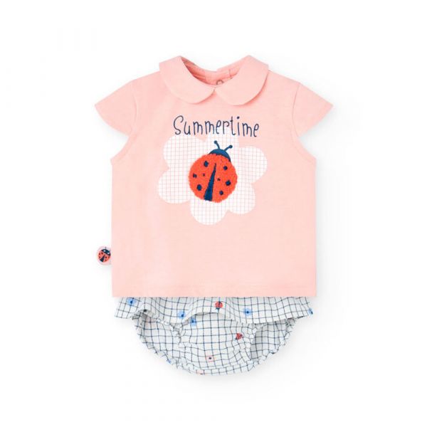 Boboli Conjunto De Manga Curta Knit Combined 9 Meses Flamingo