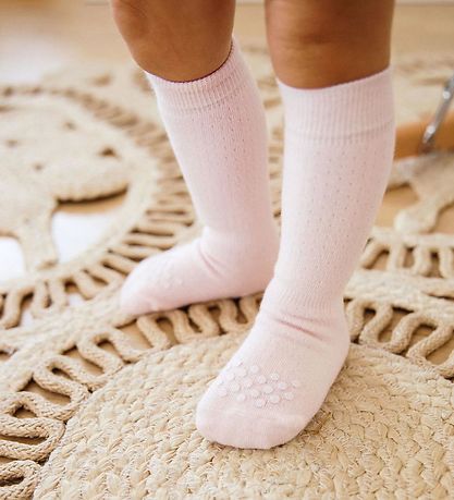 D?T DenMørkSkridsikre Kn?Strømper - Pointelle - Soft Rose