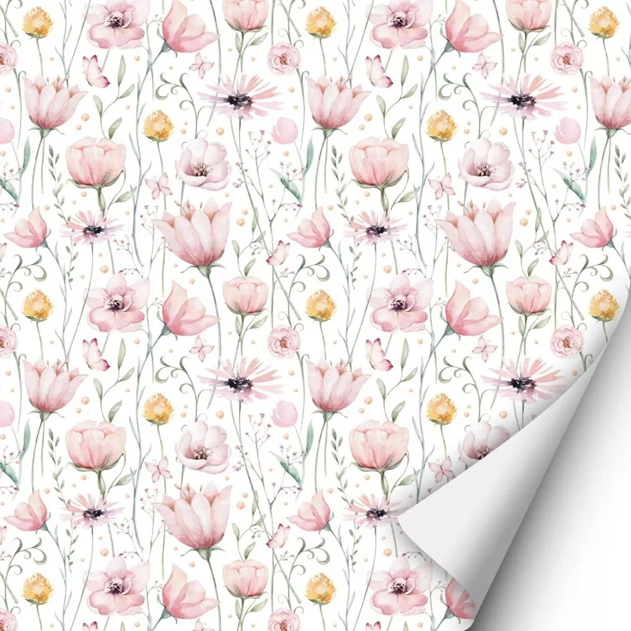 Nikima Klebefolie KF-26 selbstklebende Folie - Blumenwiese rosa bunt