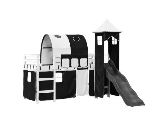Lit mezzanine enfants et tour blanc/noir 90x200 cm pin massif