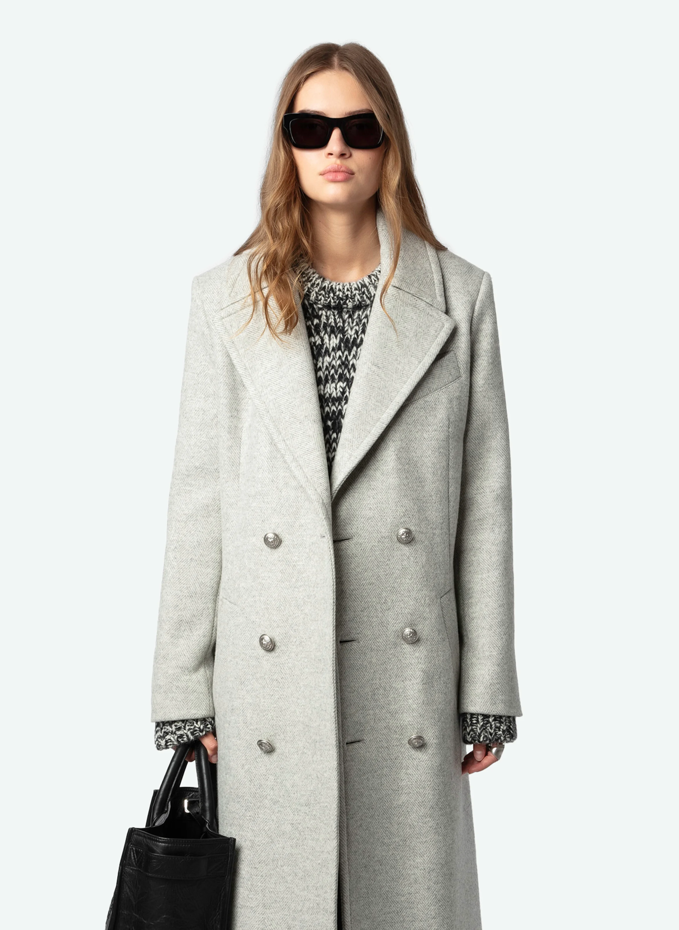 MULAN - Manteau col tailleur droit en laine recyclée mélangée | Gris
