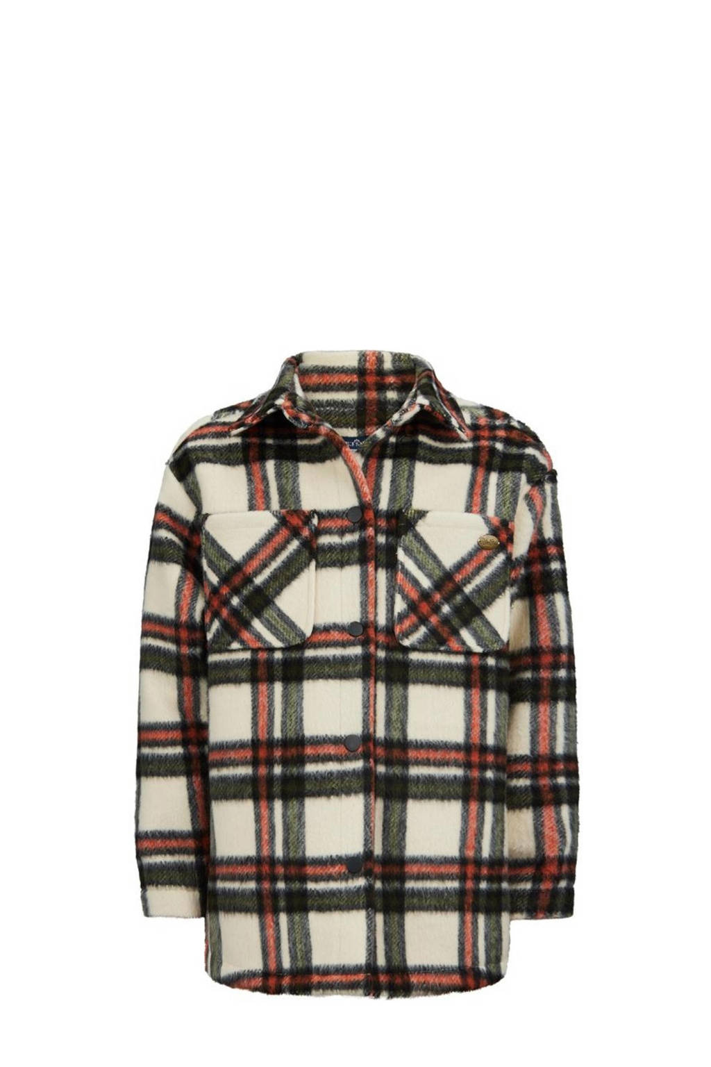 Retour Jeans geruite shacket Linda beige/donkerrood/zwart