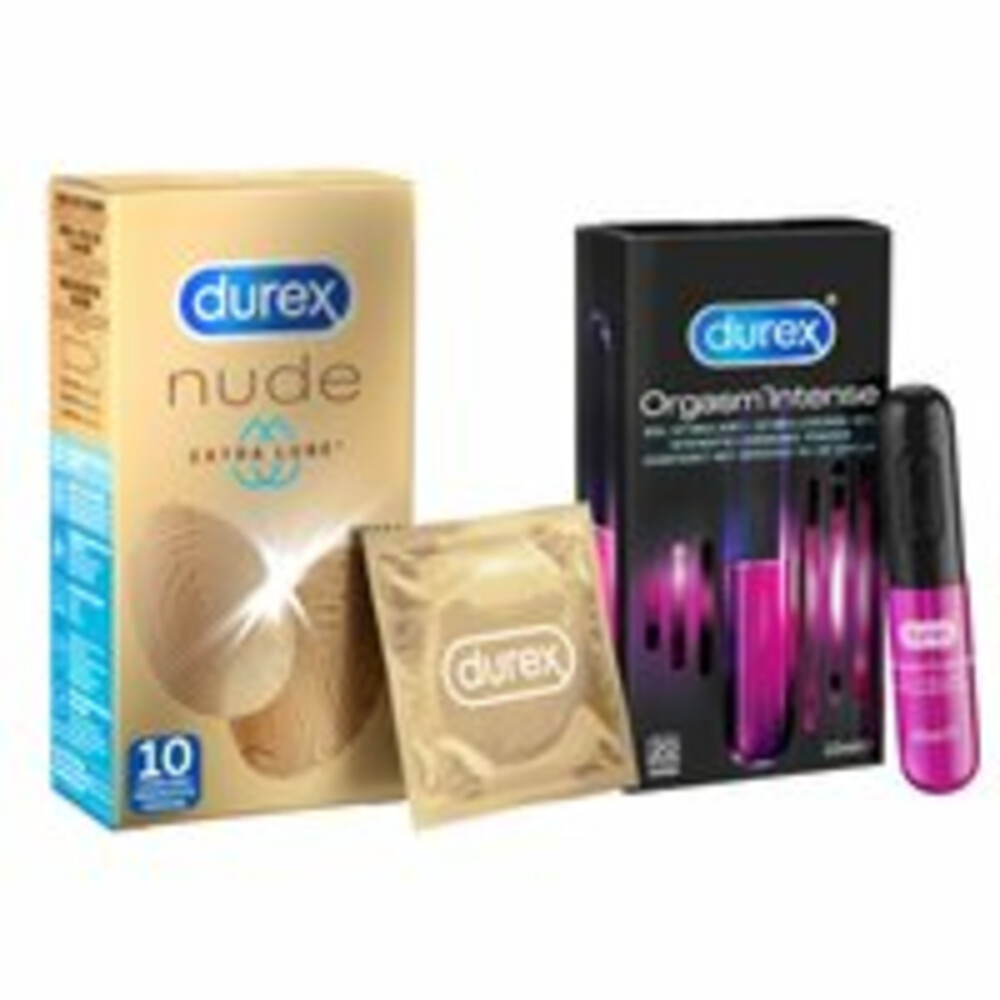 Durex Nude Extra Lube Condooms 10 stuks & Orgasm Intense Stimulerende Gel 10 ml Pakket