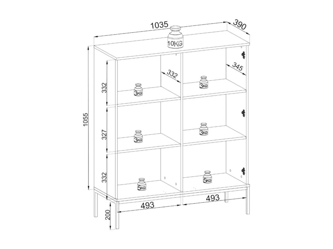 Vitrine - 2 portes avec éclairage LED - Noir/Chêne Wotan - TOSENA