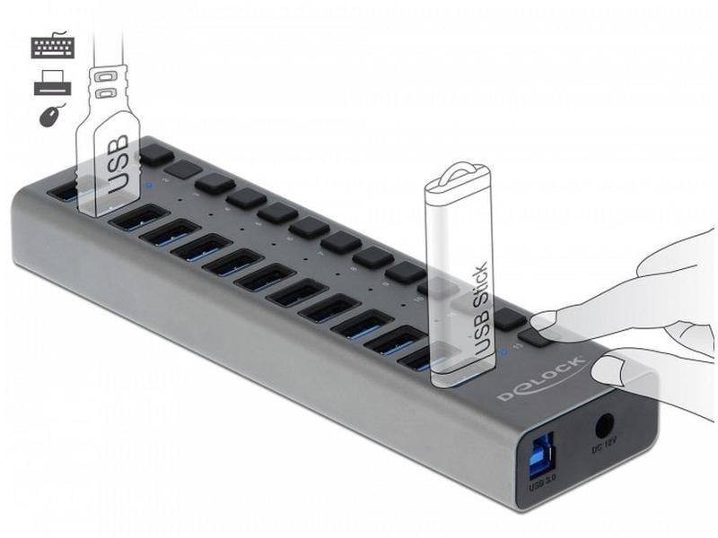 Delock USB-Hub 63738 USB 3.0 - 13x Type-A 13-Port-USB-3.0-Hub mit Metallgehäuse und einzeln aktivierbaren Anschlüssen
