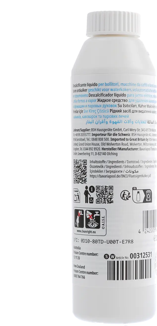 Ontkalker voor koffieautomaten, waterkokers en Stoomovens - 250 ml 00312531