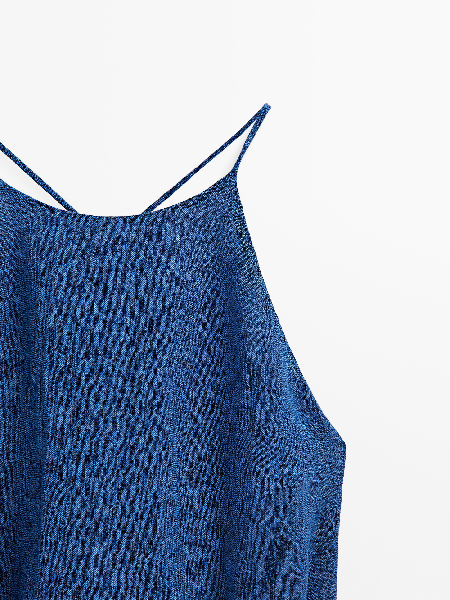 Vestido frente única em linho ondulado misto - AZUL