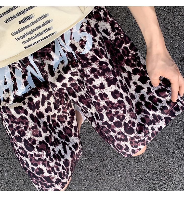 Diphon - Shorts met trekkoord en luipaardprint