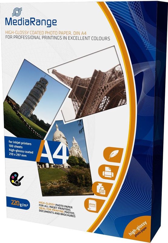 MediaRange fotopapier - 220 gram - A4 - Hoogglans Wit - 100 vellen