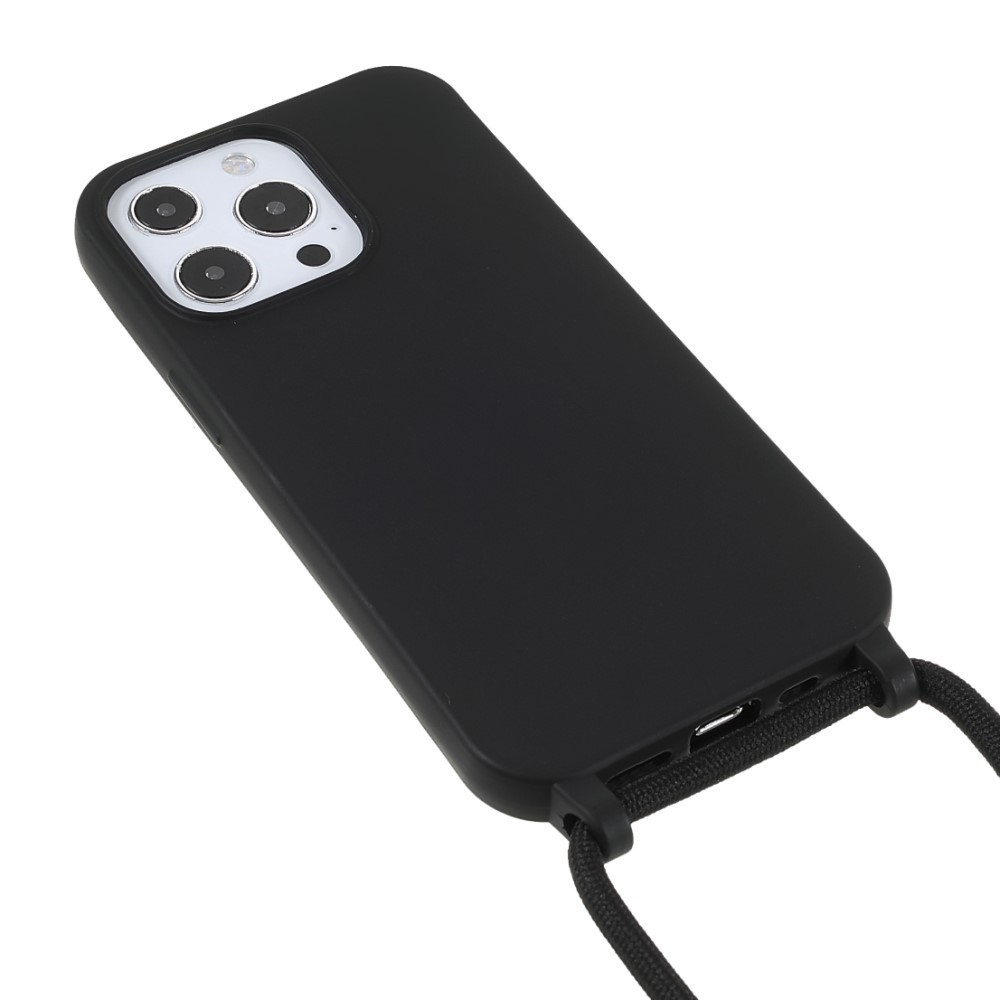 iPhone 13 Pro Necklace Gummi Case Hülle   Handykette (150cm) - Schwarz / Silber