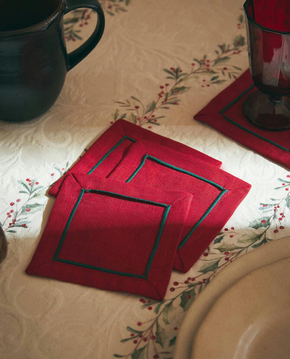 Conjunto de 2 porta-copos de linho para o Natal