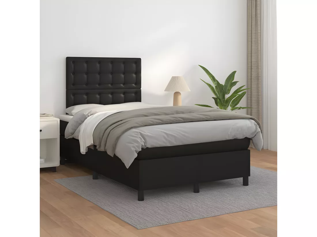 Sommier tapissier avec matelas Noir 120x200 cm Similicuir