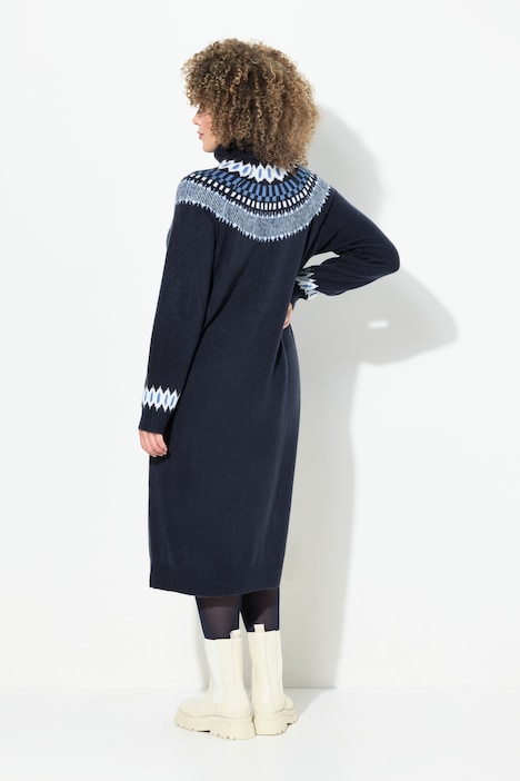 Strickkleid, Norwegermuster, Rollkragen, Langarm
