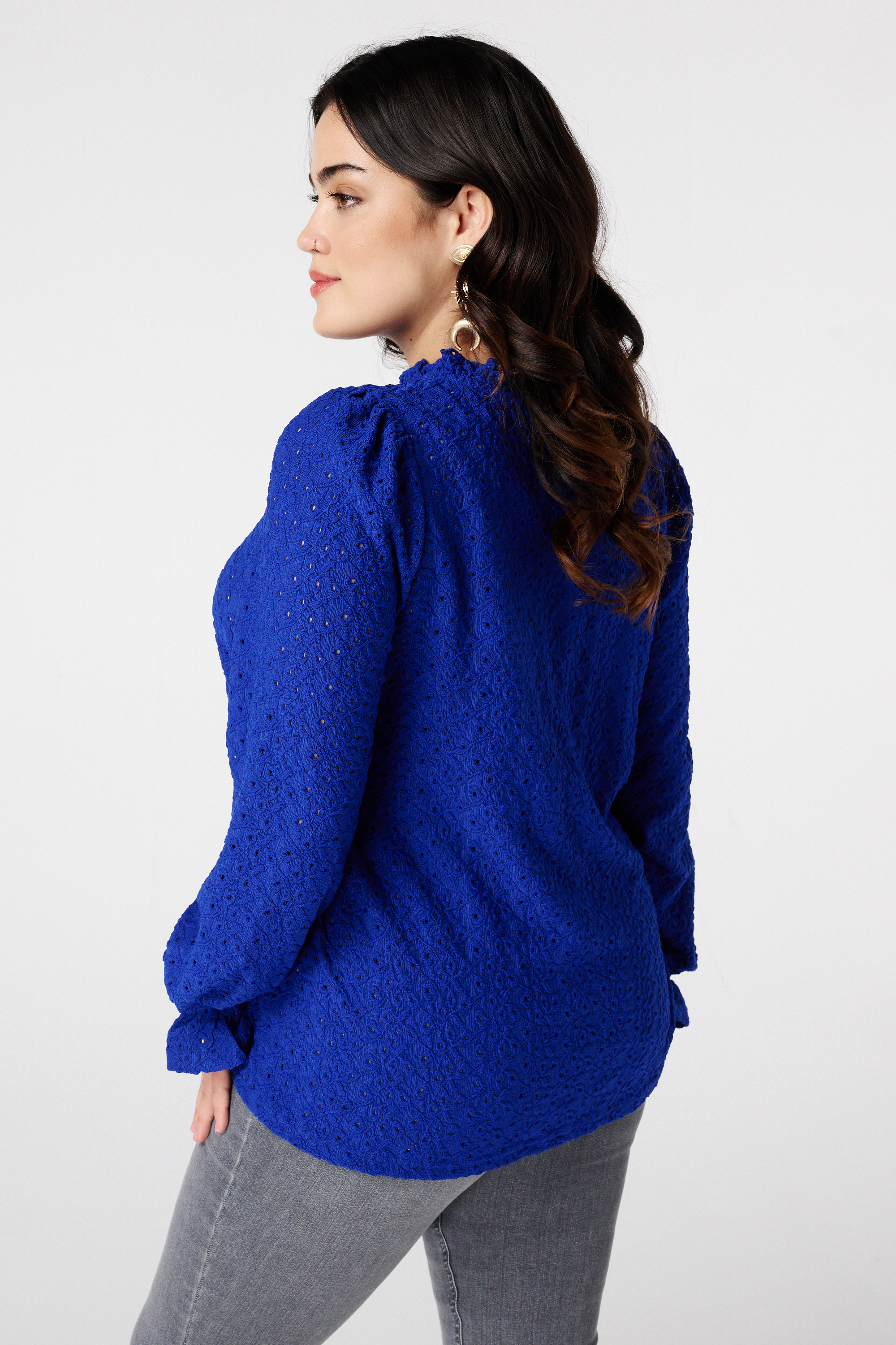 Top met broderie Kobalt blauw