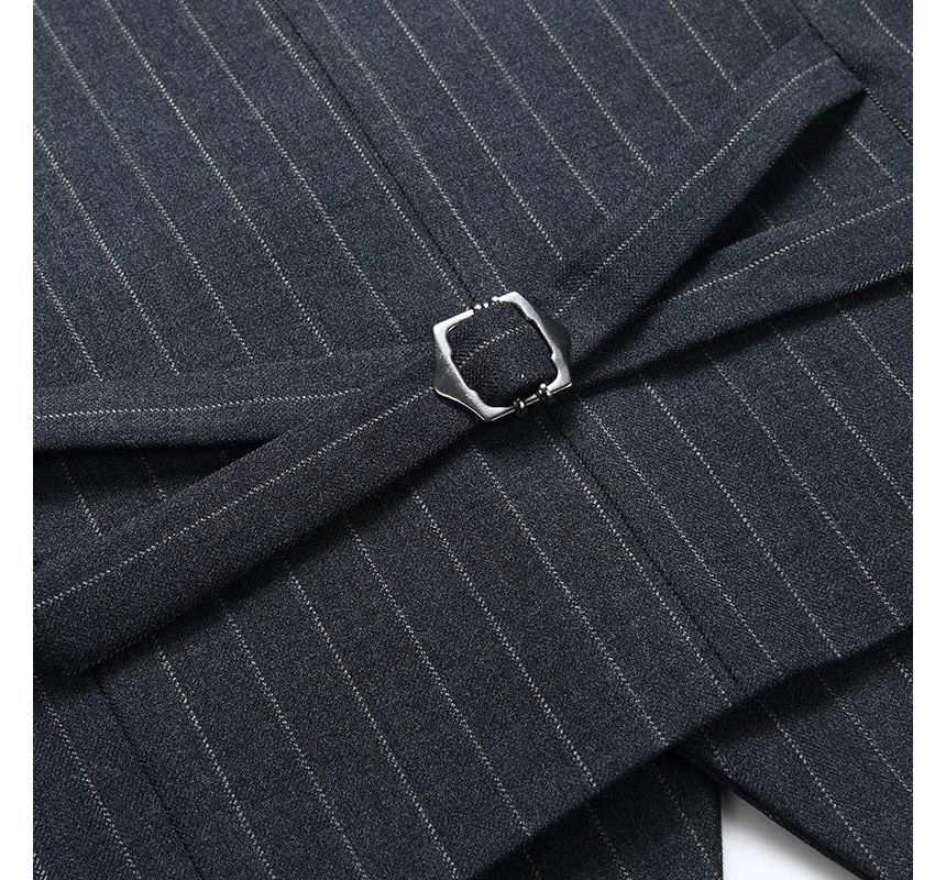 Bay Go Mall - Set: Gestreepte double-breasted blazer + vest + rechte pantalon