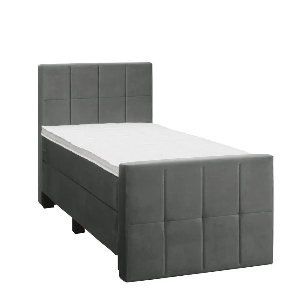 Boxspring met voetbord Liv geblokt - grijs - 90x200 cm - vierkante poot